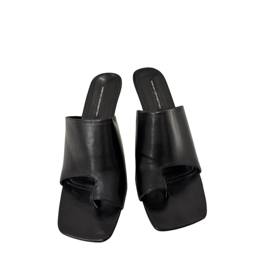 French Connection Black Faux Leather Square-Toe Mule Heels 9 GUC